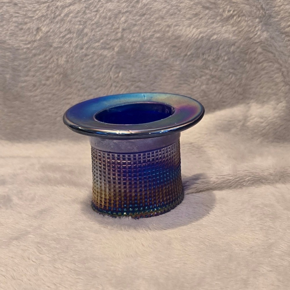 Vintage Imperial Electric Blue Carnival Glass BEADED Top Hat TOOTHPICK Holder